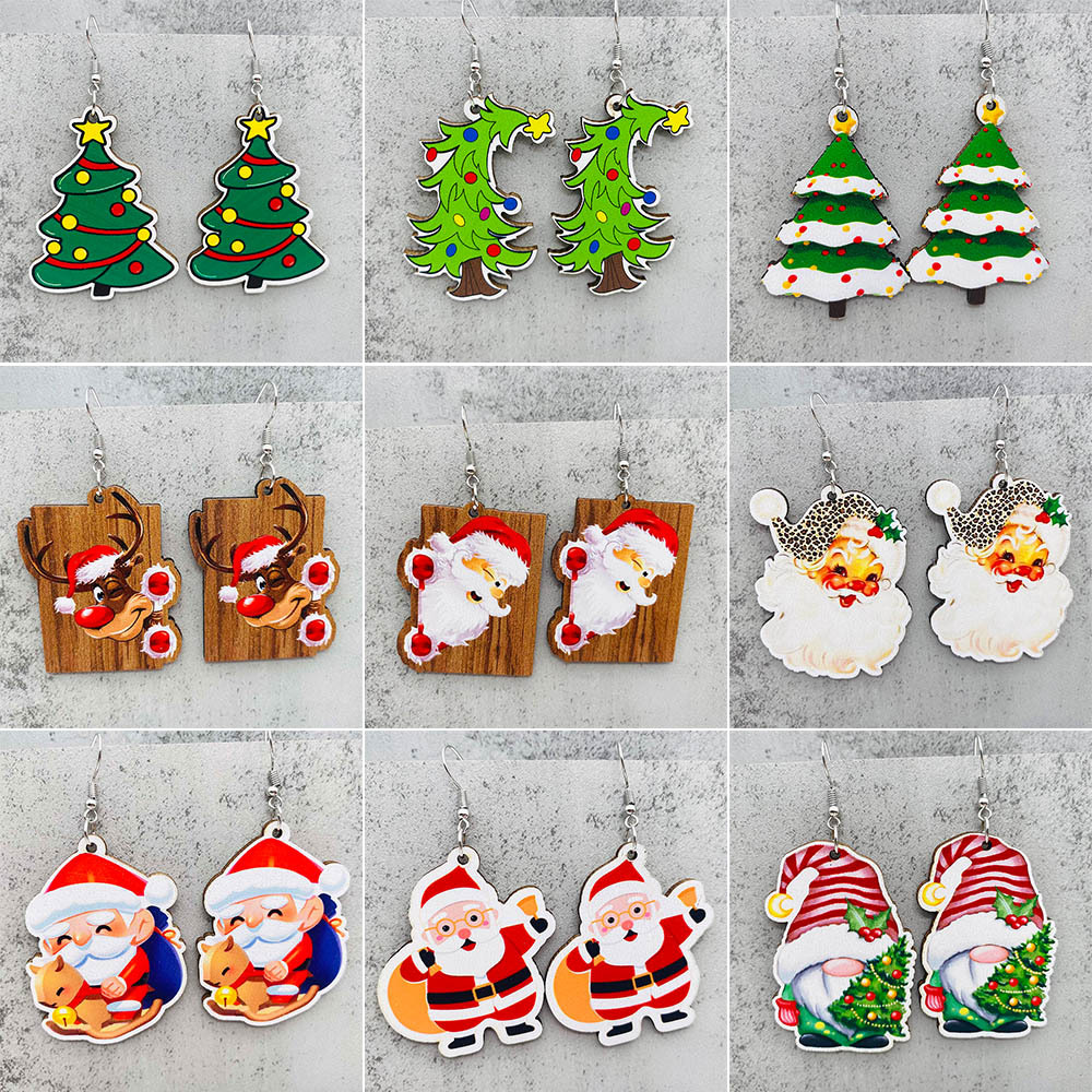 6g Weight Ear hook Event & Party Supplies Ear hook Classification 1 Pair Quantity Holiday, Party Occasion Wood Material Christmas Festival Christmas Hat, Christmas Tree, Santa Claus Pattern Women's Gender Cute Style 1 Pair Cute Christmas Hat Christmas Tree Santa Claus Wood Ear Hook 无