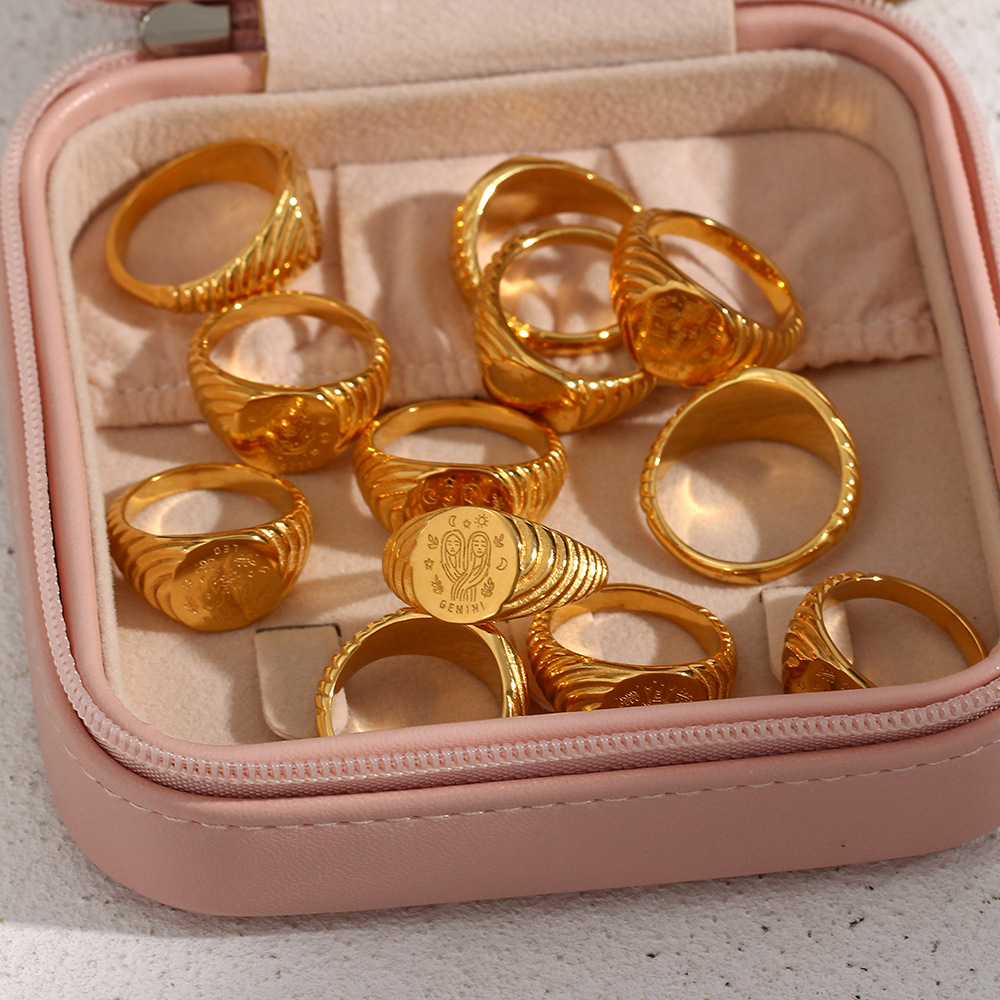 Retro Constellation Stainless Steel Rings Plating Stainless Steel Rings