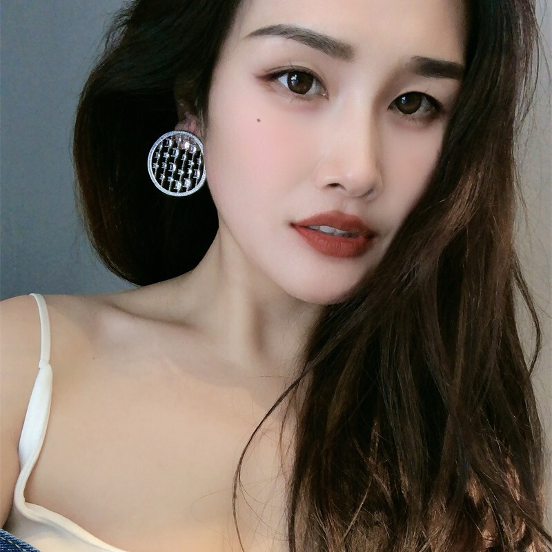 重工宫锁珠帘微镶锆石圆形耳钉女简约百搭精致高级感雨帘圆圈耳环|undefined