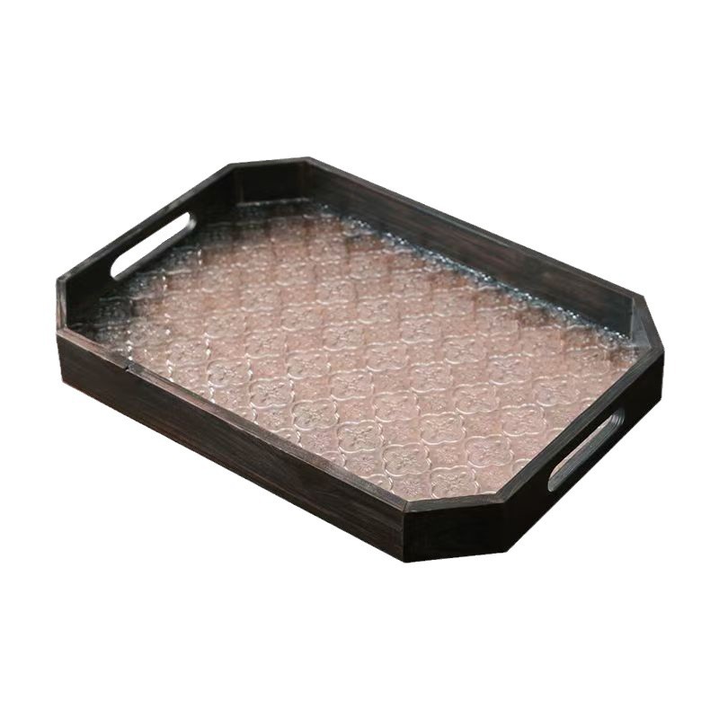Luz de lujo retro bandeja octagonal sala de estar mesa de vidrio platos de taza de madera para el hogar bandeja de té