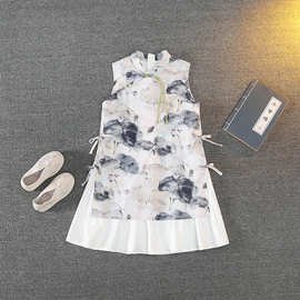 女童改良旗袍裙夏季新款儿童新中式水墨画裙子女孩汉服连衣裙批发