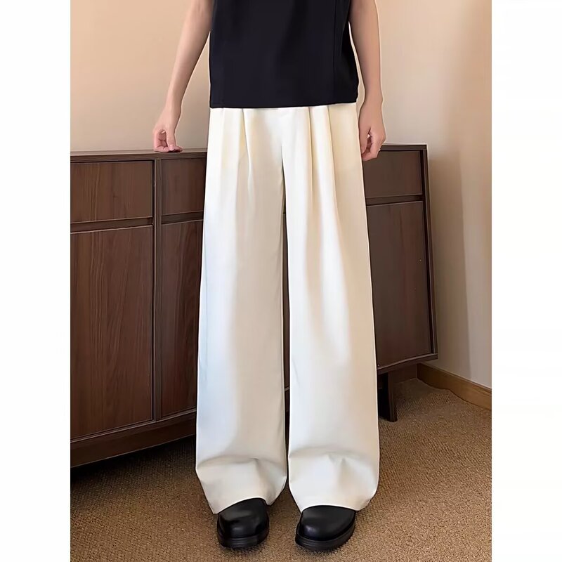 Solid Color Drapey Men's Trousers, New Summer Style, Loose Wide-Leg Straight Pants, Versatile, Relaxed, Light Luxury Feel, Casual Long Pants