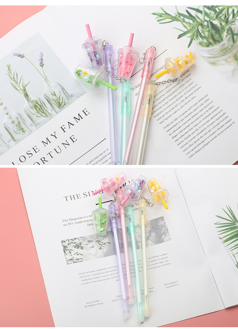 Korean Instagram creative girl heart milk tea cup pendant gel pen simple and cute student practice pen water pen wholesale pic 4