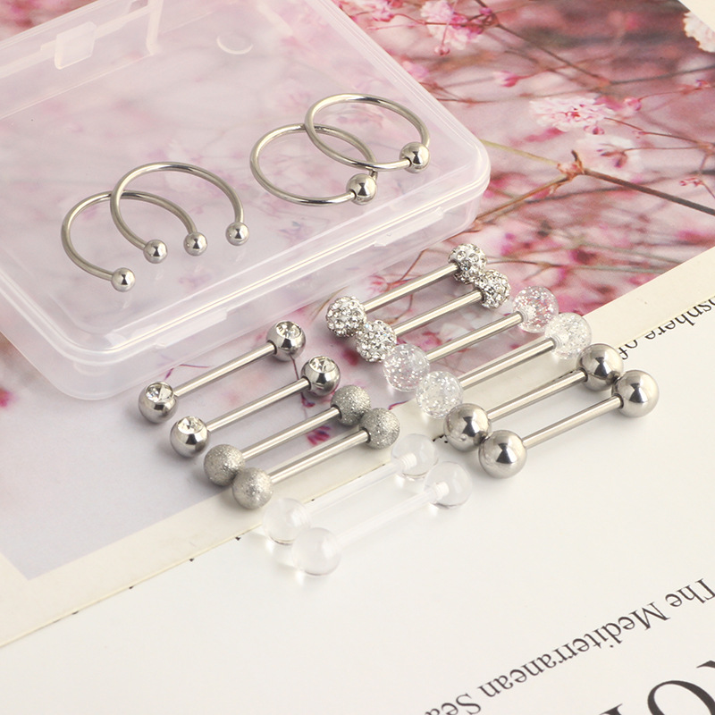 Silver pointed spike labret stud material detail