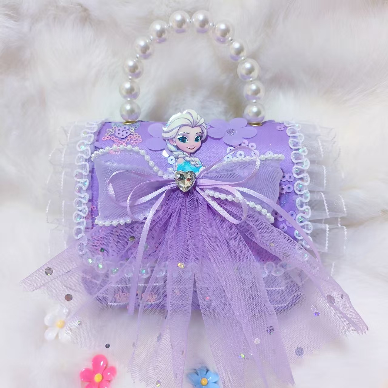 Bolso de perla arco princesa Elsa cambio bolso accesorios bolso de Año Nuevo para chicas bolso de dibujos animados bolso cuadrado