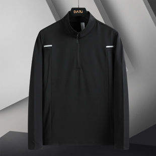 2022 New Spring and Autumn Long T-shirt Men's Solid Color Lapel Autumn Clothes Base Shirt Fitness Running Casual Top