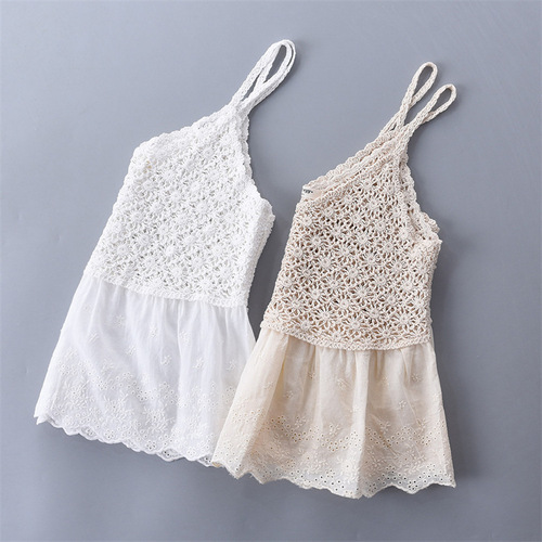 Camisole embroidered hollow knitted short inner wear women's sleeveless top new camisole versatile