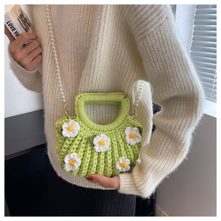 Women's Medium Fabric Flower Cute Weave Open Crochet Bag display picture 16