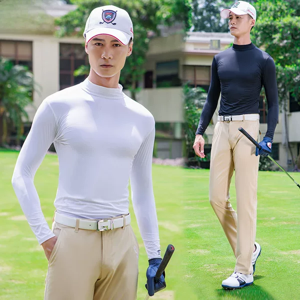 Summer Golf Clothing Men's Ice Silk Base Shirt Long-sleeved Base Shirt Mid-high Collar Sunscreen High Stretch Jersey