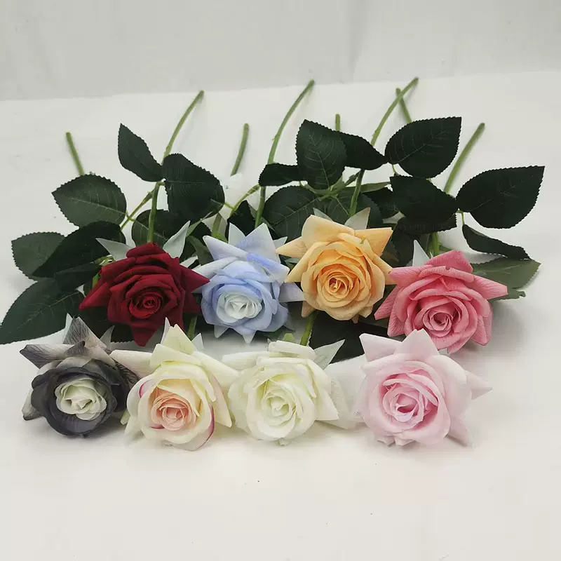 新款仿真单支手感保湿玫瑰花卷边小角玫婚庆手捧花家居室内婚庆装