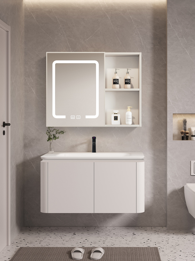 Espacio de aluminio cuarto de baño combinación integrado cerámica lavabo baño lavabo lavado lavabo elegante gabinete espejo gabinete inteligente