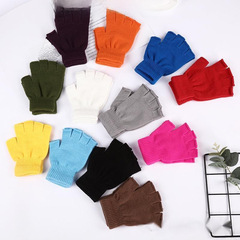 秋冬薄款針織半指手套成人男女工作學生寫字戶外騎行防寒露指手套