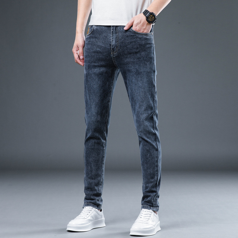 Jeans hombres rectos delgados de los hombres marca de moda primavera y otoño casual cuatro estaciones regulares pantalones largos rectos 2023 nuevo