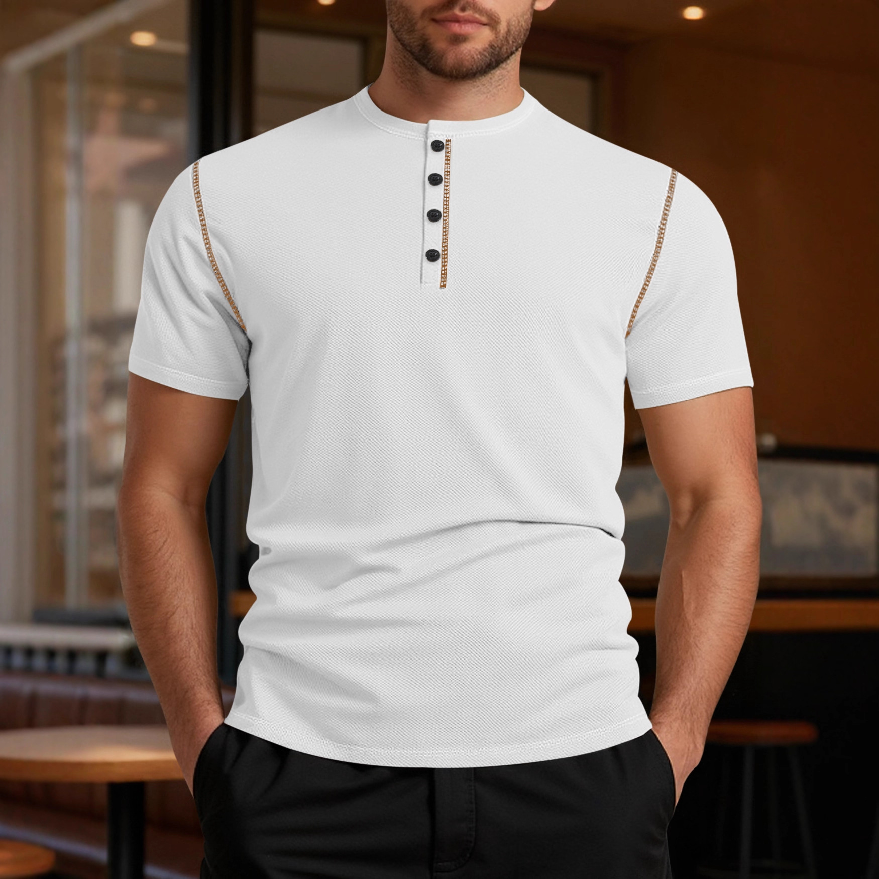 Monochrome Man- Cross-Border European And American Summer Retro Color-Block Casual Loose Button Placket Pineapple Check Short Sleeve_voghion.com