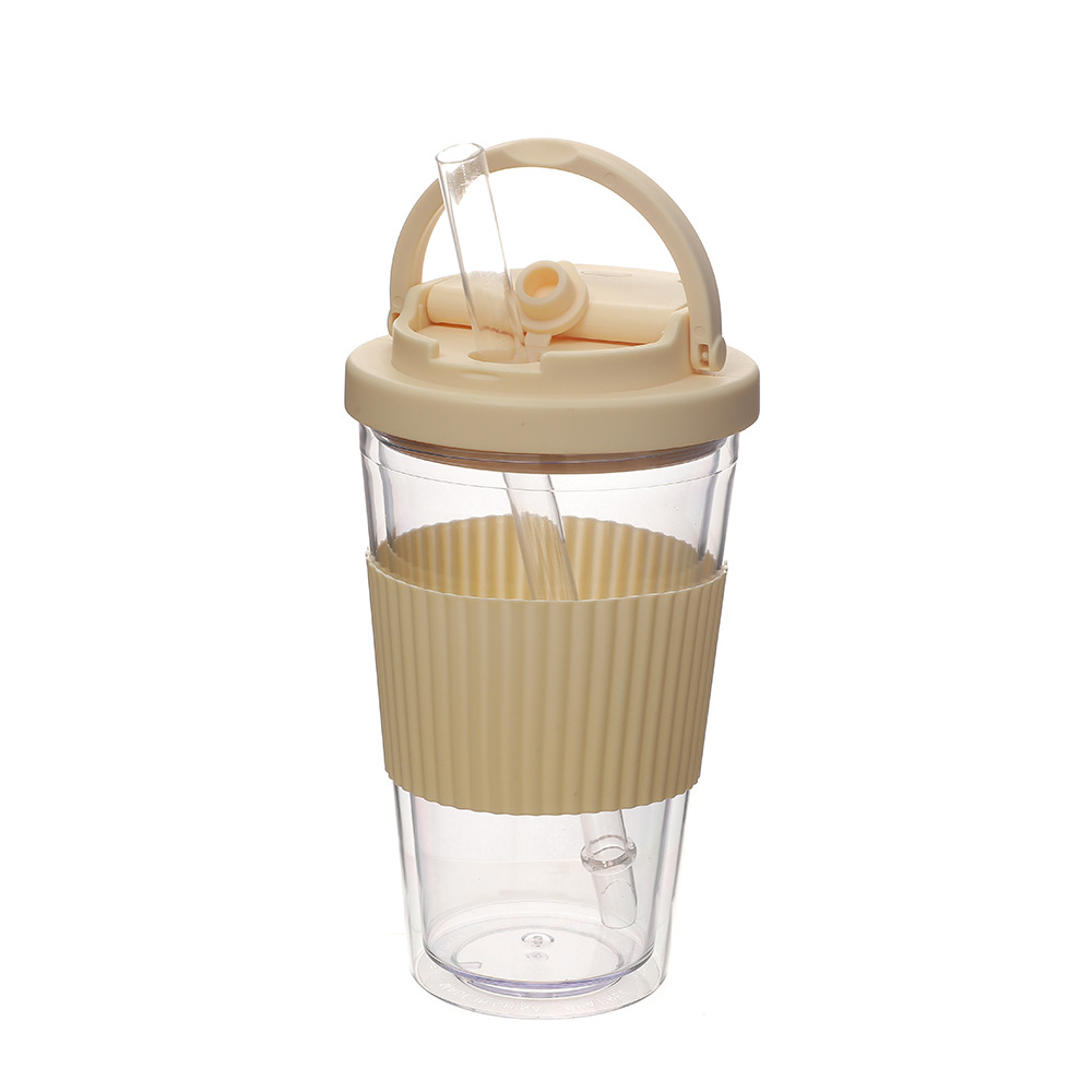 Nuevas tazas de paja de doble cubierta de bebida, tazas de plástico portátiles de alta calidad de verano al aire libre, tazas de agua de grado alimenticio