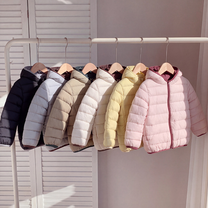 Children's down cotton jacket, boys' lightweight cotton coat, girls' winter hooded coat, baby's solid color jacket, for older children