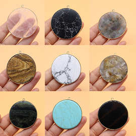 Natural Stone Pendants Big Round Disc Shape Turquoise Quartz
