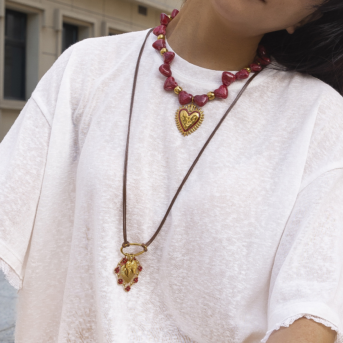 Tiana Europa y América collar de cuentas de acero inoxidable acero titanio no se desvanece amor collar acrílico lujo ligero joyas de alta calidad image 3