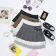 Joker bow gray suit skirt college style high waist lace stitching split A word pleated skirt wholesale 9555
