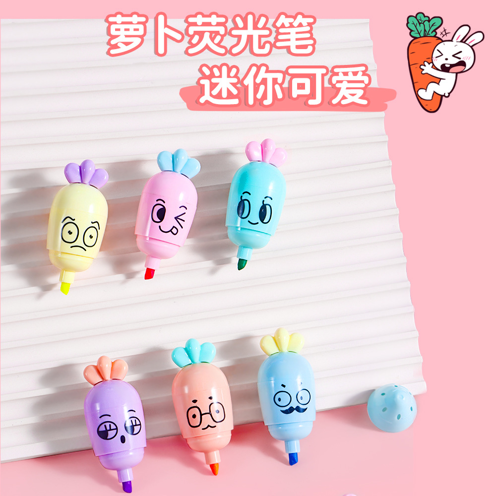 Resaltador Mini Radish Resaltador Color Pintura Bolígrafo clave Bolígrafo Marcación Bolígrafo de graffiti de cuenta manual Bolígrafo de color Juego de 6 colores