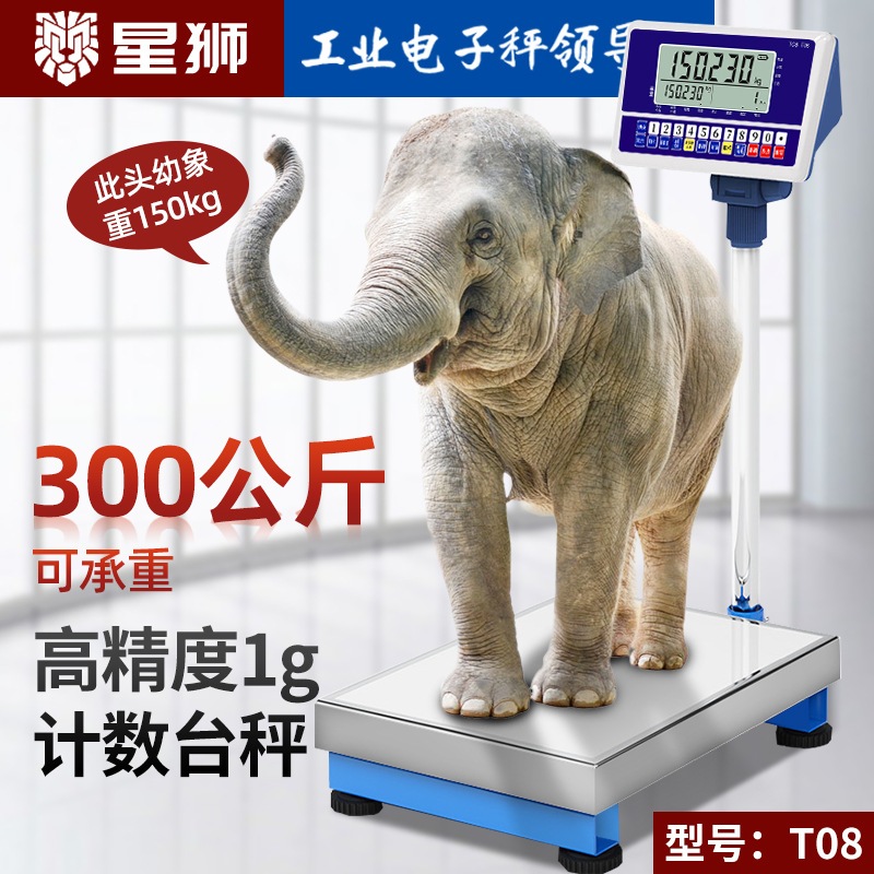 电子秤台秤1g称重计数150kg仓库落地秤英文300公斤报警磅秤地面秤