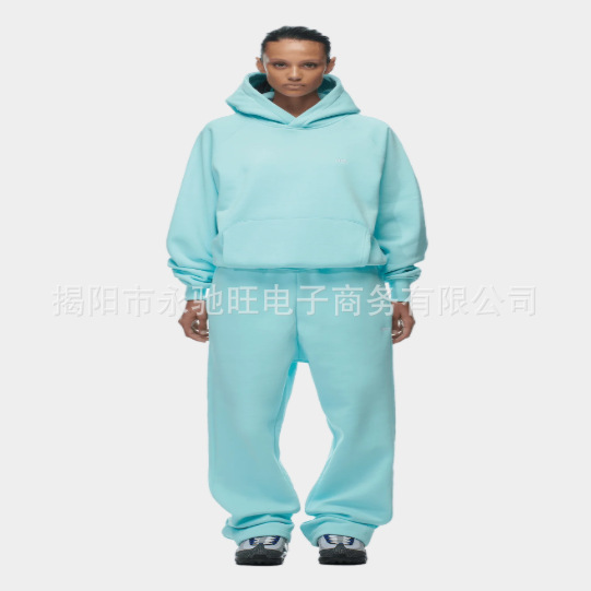 新款跨境春季欧美新款印花运动套装男女同款连帽卫衣阔腿裤套装|undefined