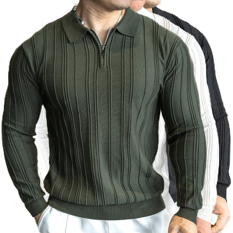 Explosiones transfronterizas de tamaño grande europeo polo camiseta con solapa de manga larga jersey suéter hombre rayas vieja fábrica de viento de dinero al por mayor