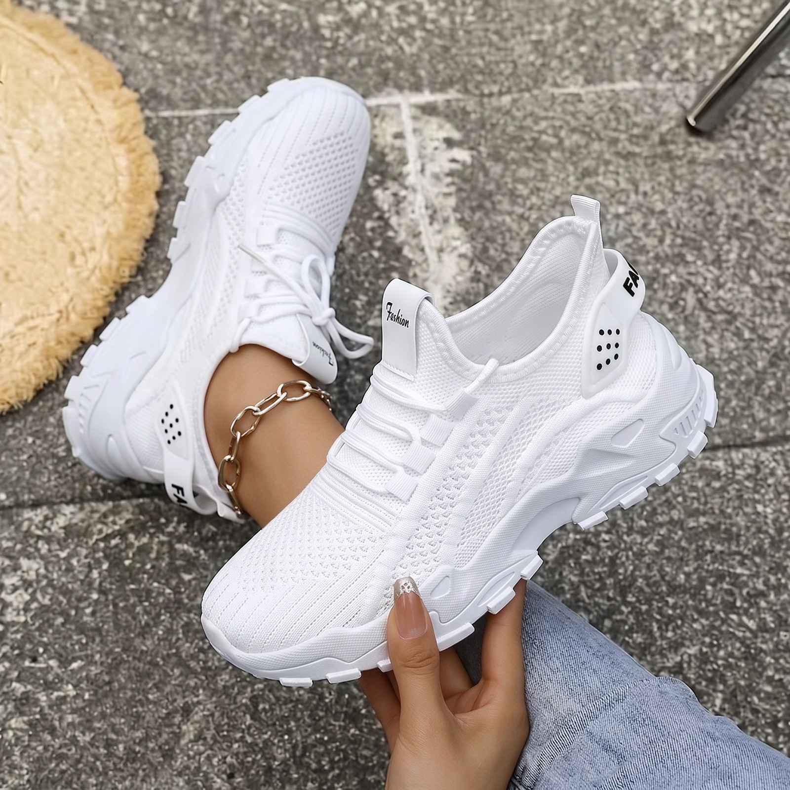 Women's New Large-Size Sports Shoes, Cross-Border Height-Increasing Shoes, Shallow Lace-Up Women's Shoes, Lightweight Sneakers, Single Shoes Size 43