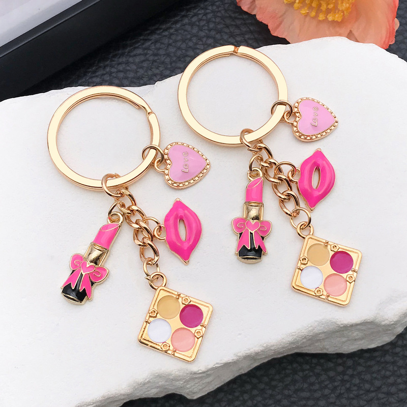 Oil Dripping Small Fragrance Kc Gold Rose Red Cosmetic Box Lipstick Lips Alloy Keychain Backpack Jewelry Pendant Gift Oil Dripping Small Fragrance Kc Gold Rose Red Cosmetic Box Lipstick Lips Alloy Keychain Backpack Jewelry Pendant Gift