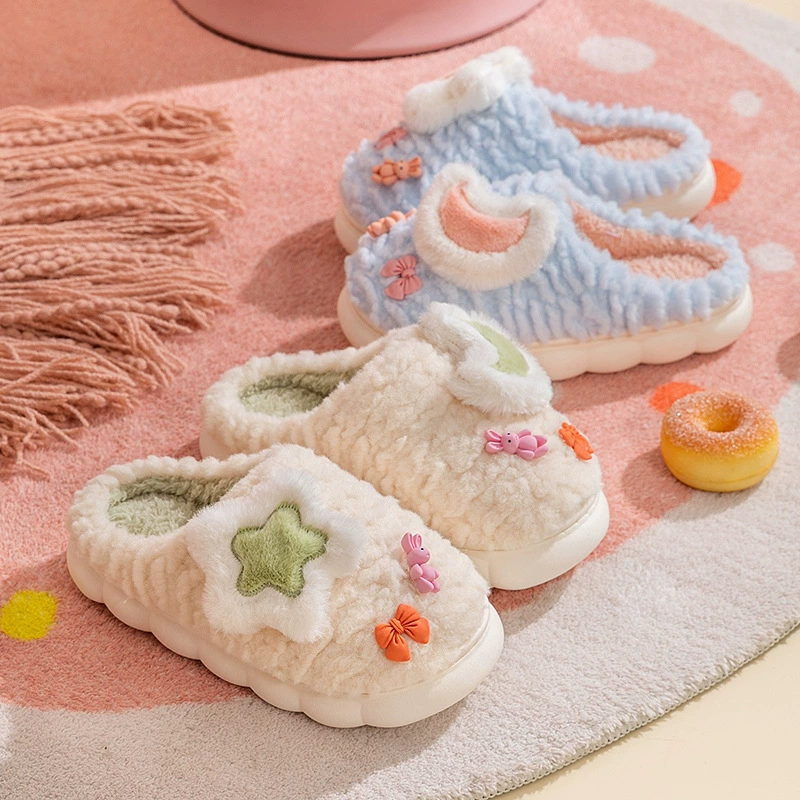 Тапочки с милым мультяшным рисунком, флисовые, теплые