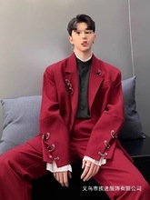 红色西装外套男士韩版潮流宽松休闲个性小西服春秋季复古上衣批发
