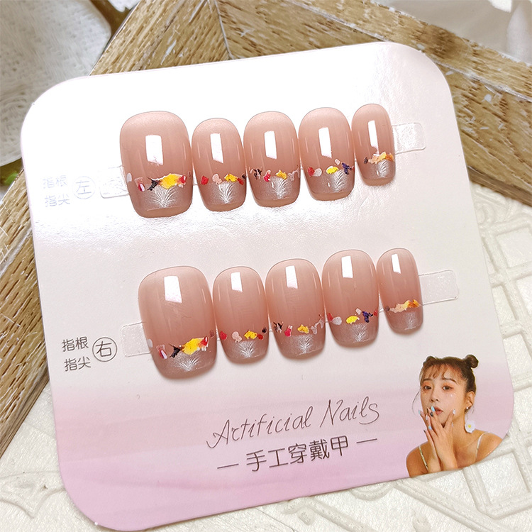 Pegatinas de uñas simples y elegantes que realzan el cutis, piezas de uñas coloridas con efecto ojo de gato para manicura francesa, uñas postizas hechas a mano de 10 piezas. image 7