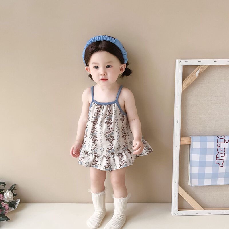 Baby Girl Baby Summer Sling Pocket Shorts 0-1-2-3 Years Old Thin Summer Clothes Stylish suit