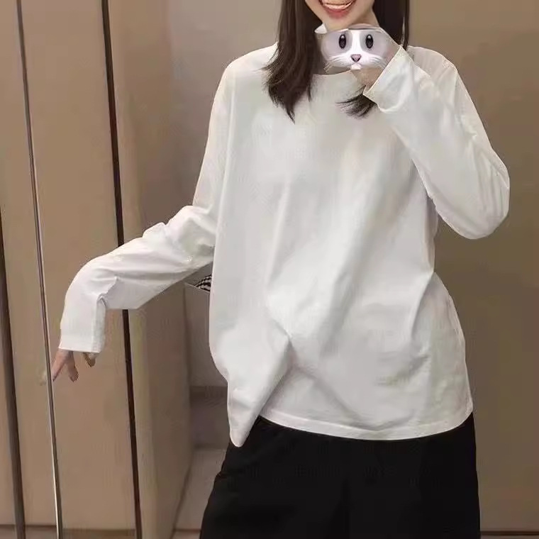 2025MJU家长袖打底衫黑白T恤棉百搭男女同款