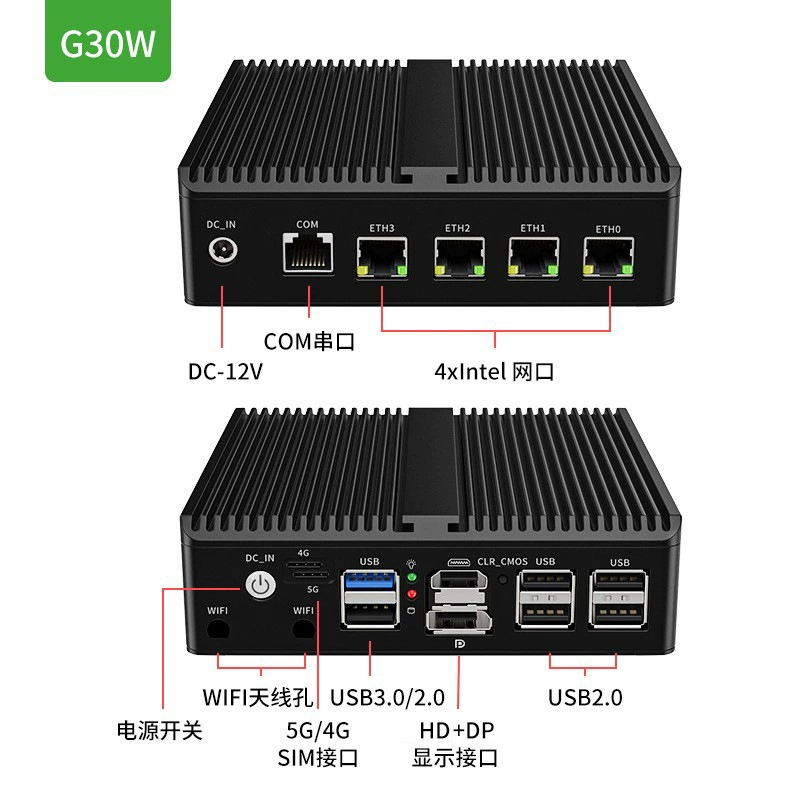 倍控 G30 quad network J6412 soft router N100 12th generation quad-core industrial control machine mini host embedded