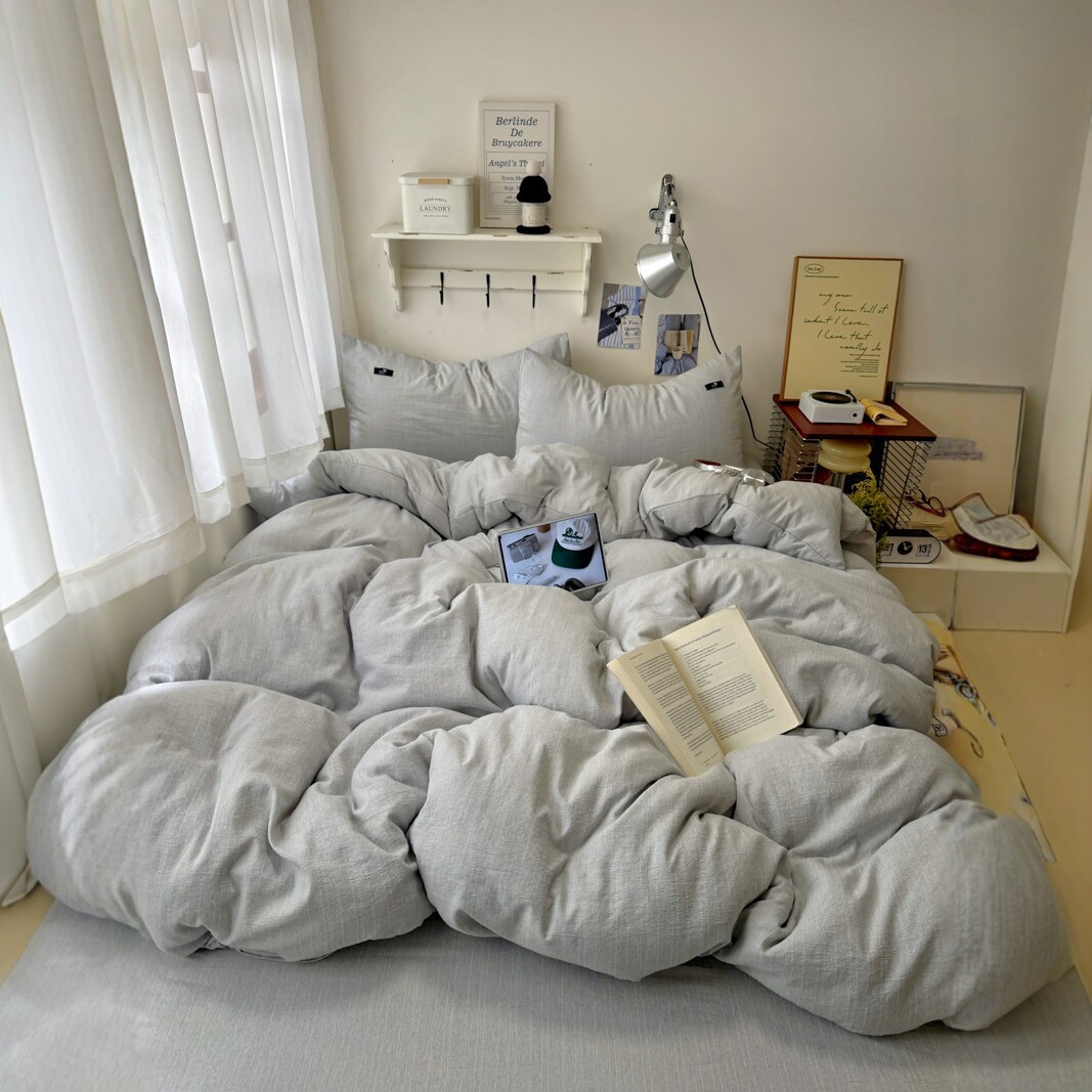 Bamboo Linen Bedding Set Japanese Style Solid Colour Fitted Sheet_voghion.com