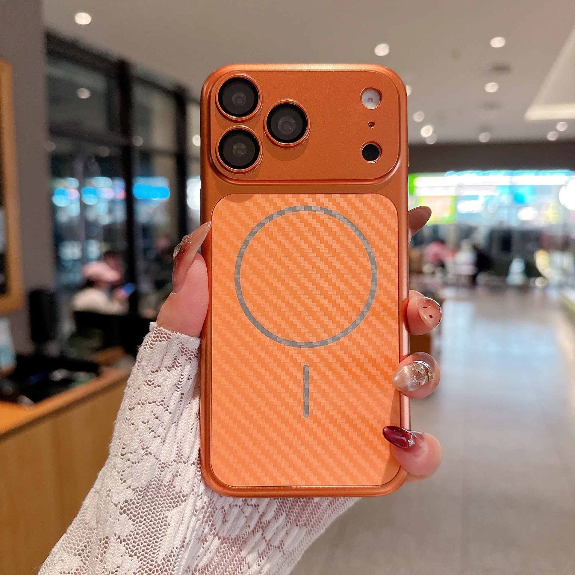 Funda Magnética de Fibra de Carbono para Teléfono iPhone 17 Pro Max 16 15 Anticaídas