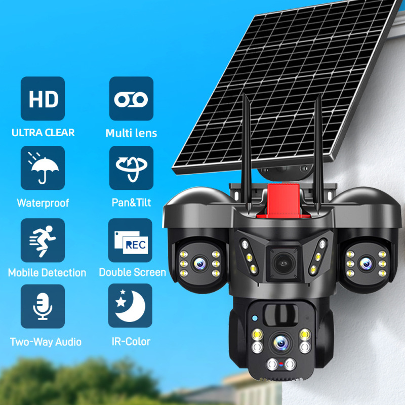 V380 パノラマ 360 度 3 画面 3 レンズ ワイヤレス wifi/4G ソーラー カメラ監視ガンとボールが統合されています|undefined