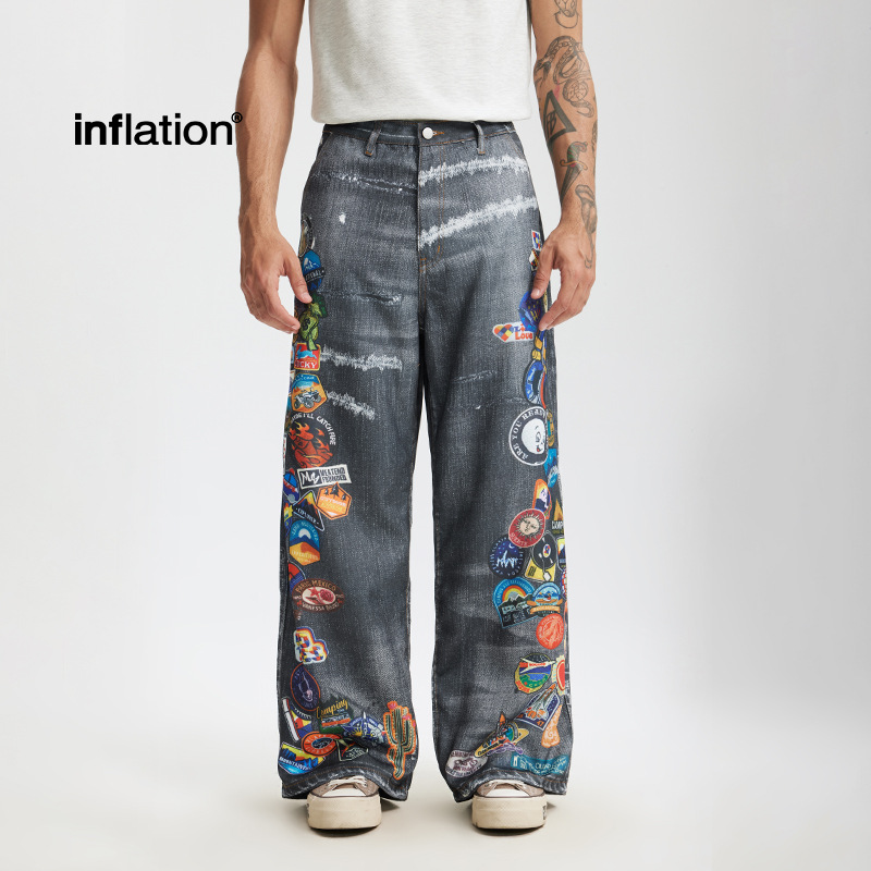 Jeans transfronterizos JieZhan Jeans de impresión digital activa Jeans de estilo europeo marca de moda de otoño y invierno nuevos pantalones recto pantalones