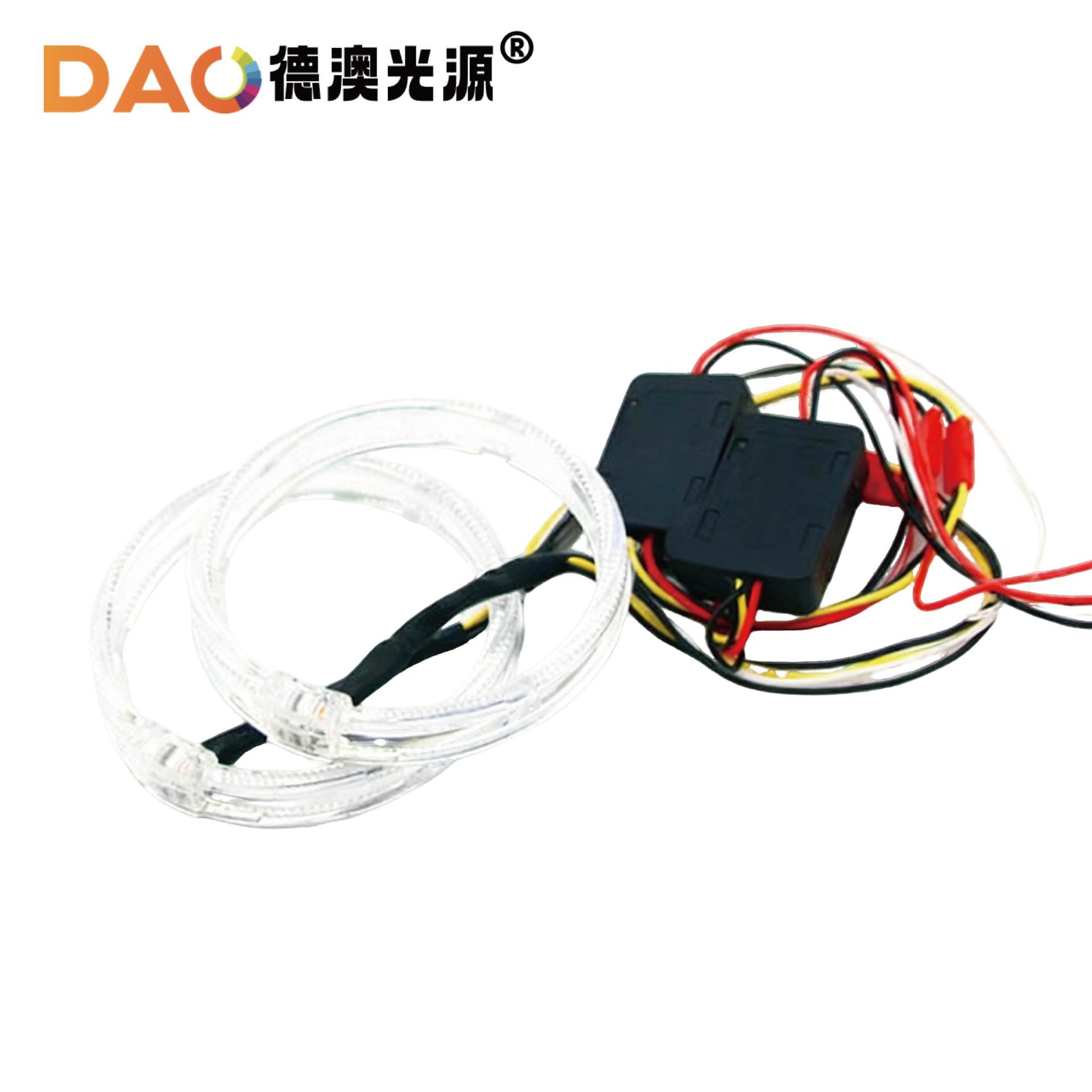 Blanco + amarillo a su vez de dos colores LED Angel Eye Devil Eye accesorios del coche lente de luz decorativa LED guía de luz 360 Angel Eye