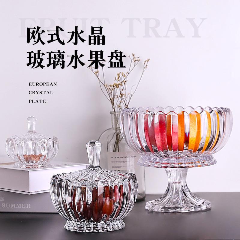 Luz de lujo de cristal plato de fruta KTV Hotel pierna alta grande tazón de fruta seca plato de aperitivos tazón de caramelo Cubo de fruta a rayas