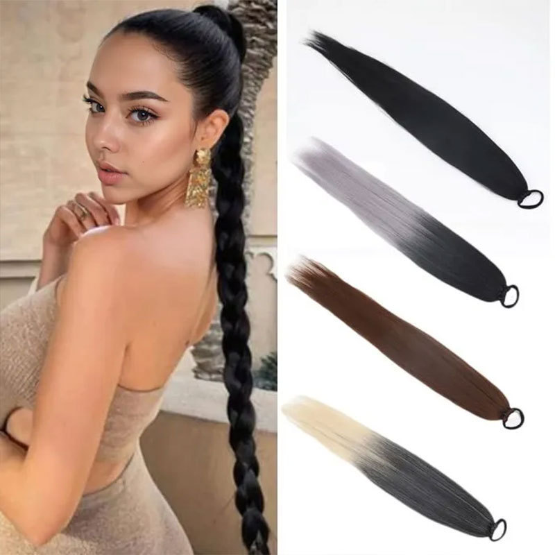Long Braids Ponytail Daily Use Synthetic Wig Braids with Rubber Strap High Temperature Soft Hair Pieces Braided