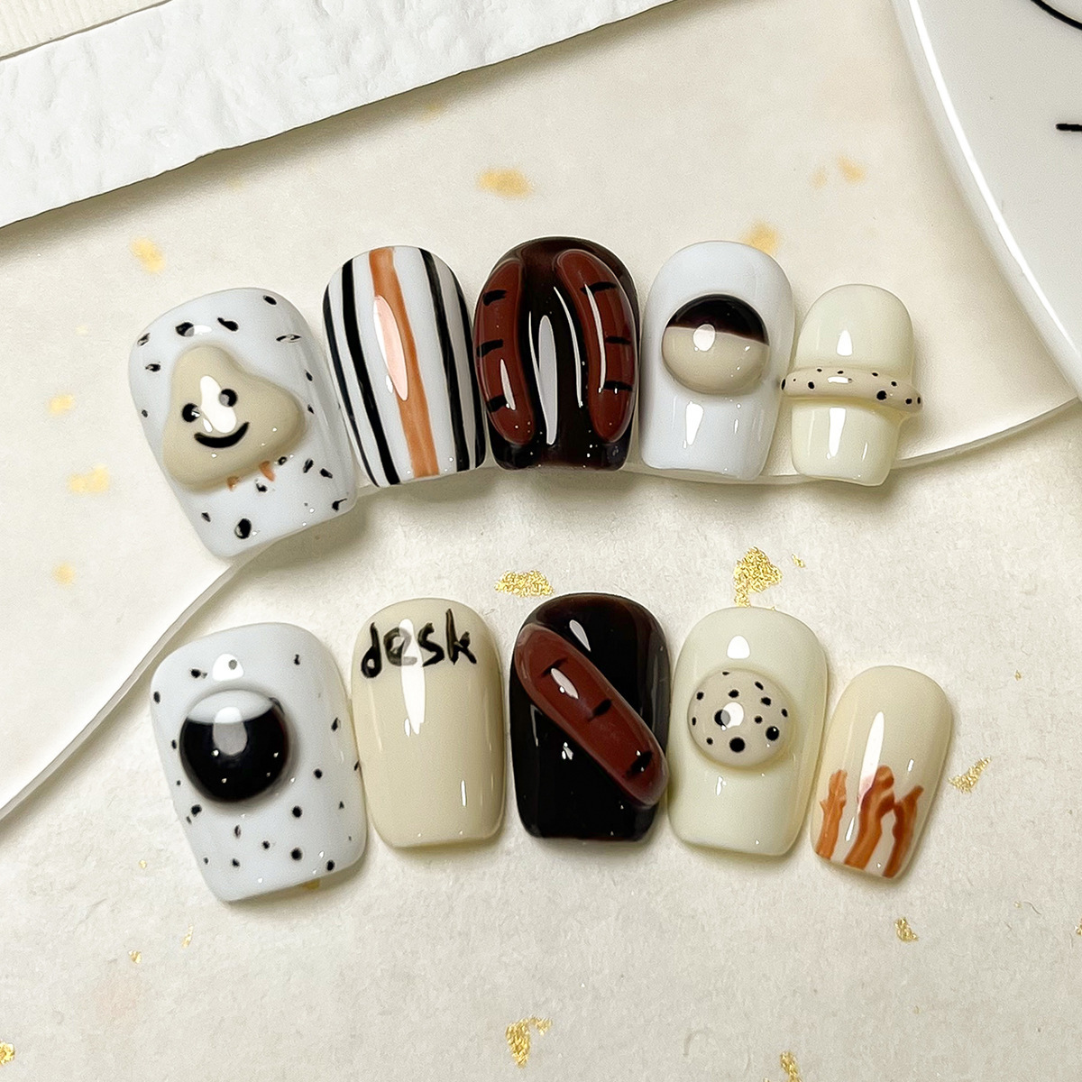 Manos de uso de uñas gradiente blush estereoscópio relieve manicure manicure falsa explosión pura lujo puro manicure