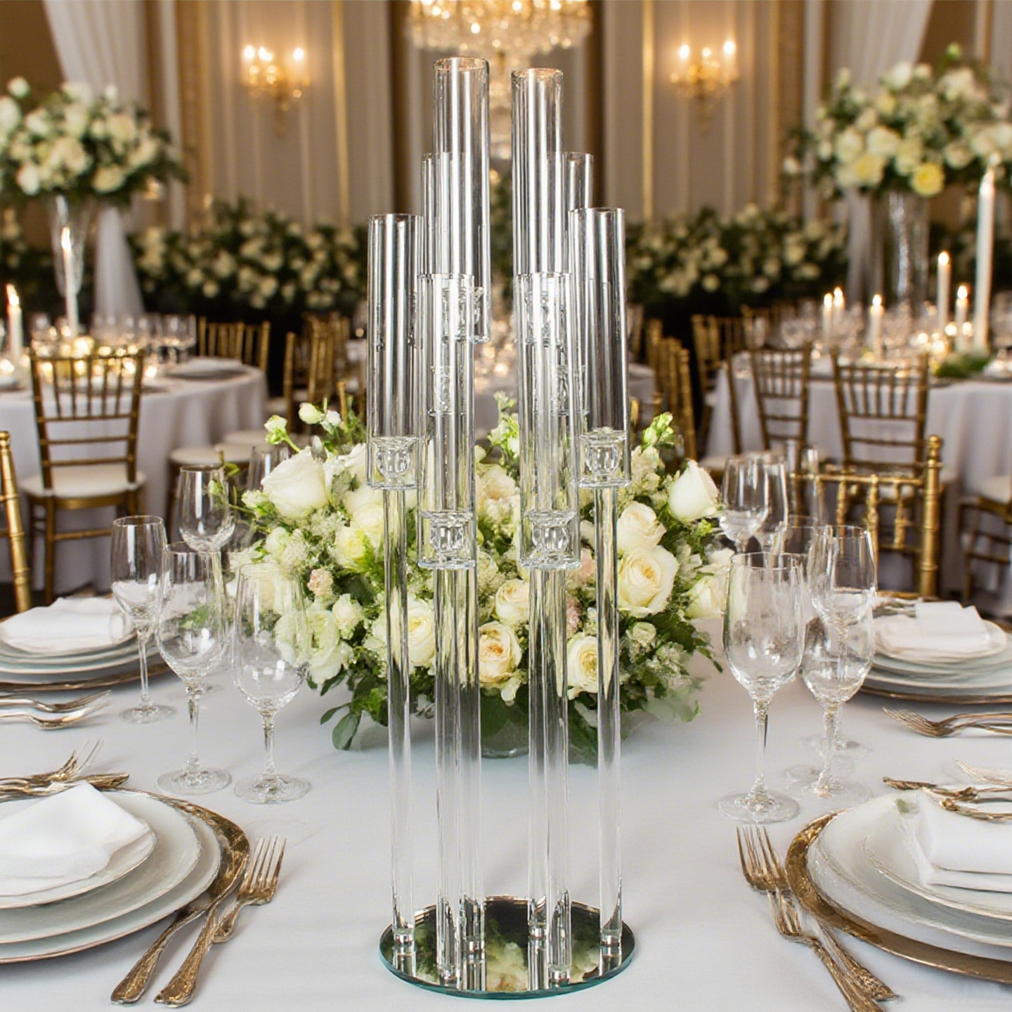 透明水晶摆件婚礼布置道具高玻璃管8头烛台婚庆装饰烛光晚餐烛台