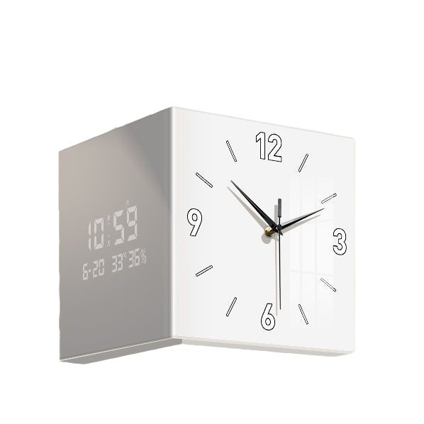 現代のシンプルなリビングルームの両面の角の掛け時計のクリーム風は穴を開けないで家庭用の創意的な時計の壁の明かりの時計は絵を掛けます。