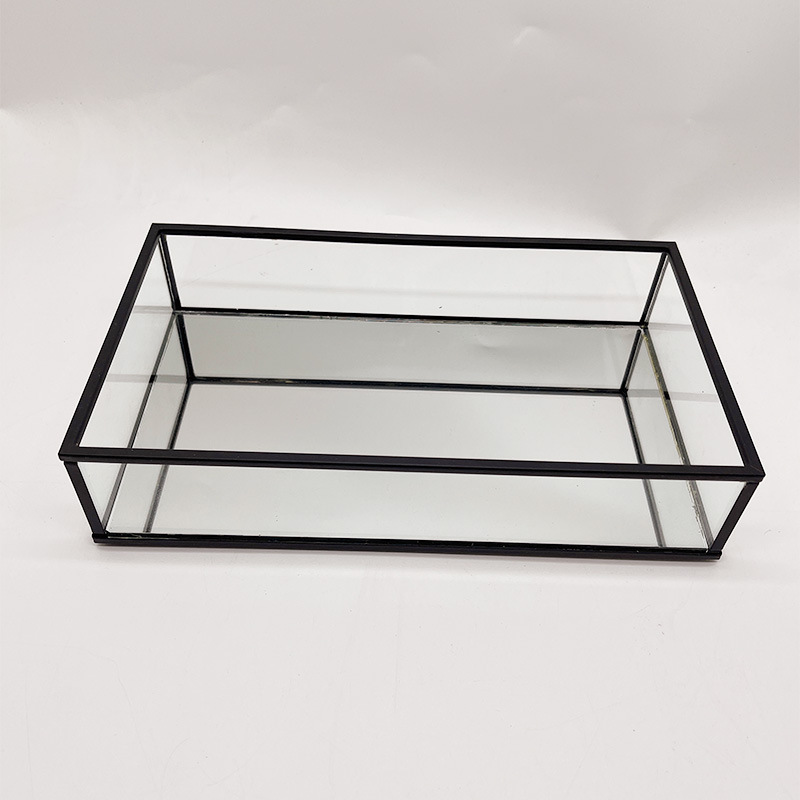 Bandeja de vidrio negro nórdico retro negro tira de vidrio joyería placa de almacenamiento de cosméticos placa de almacenamiento para el hogar