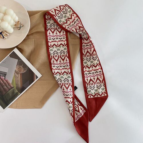 Spring New Red Pointed Double Satin Small Long Strip Hair Scarf Women Lightweight Version Japanese Matchable Summer Korean