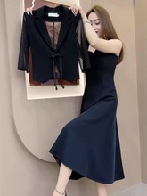 网红爆款时尚西服套装裙女2023夏季新款复古盘扣显瘦外套+吊带裙
