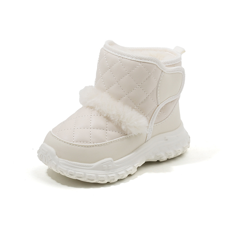 Botas de nieve para niños engrosadas con forro polar de Velcro alto de color sólido zapatos casuales acolchados de algodón cálidos botas acolchadas de algodón para hombres y mujeres