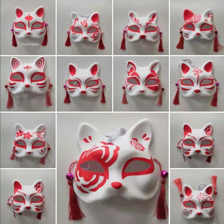 儿童玩具五一景区庙会和风猫面具半脸风铃面具舞会PVC面具|ms